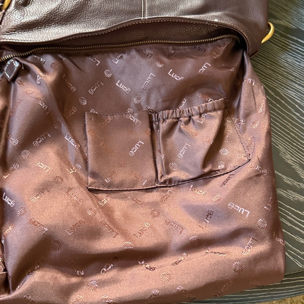LUCE Chocolate Brown Hobo Slouch Genuine Leather Purse Gold Hardware - Picture 12 of 15